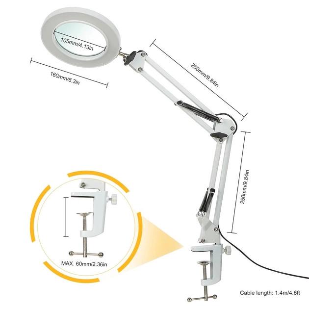 Лампа-лупа настольная LED FS-055 8-кратное увеличение на струбцине 12 W Белый (115329) - фото 3