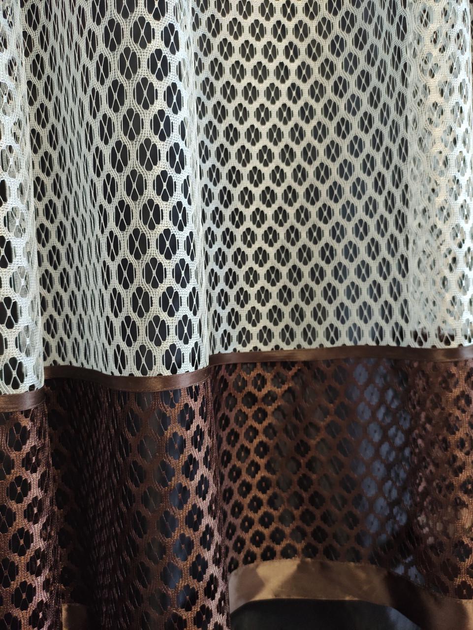 Гардина на кухню Лента сітка з ламбрекеном 290х165 см Молочний з коричневим (лк-08) - фото 3 Гардина на кухню Лента сітка з ламбрекеном 290х165 см Молочний з коричневим (лк-08) - фото 3