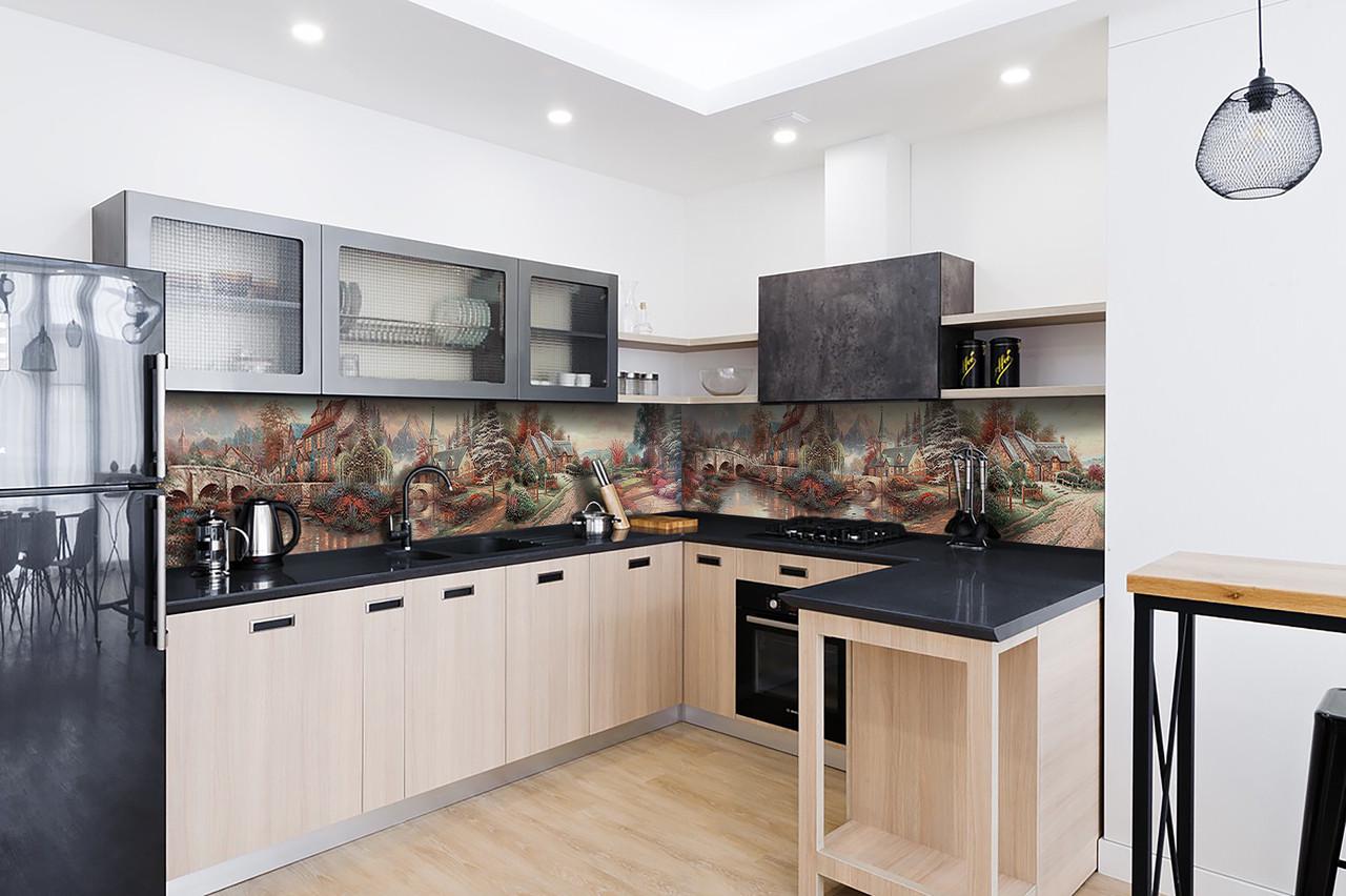 Кухонний фартух Казкове містечко із самоклеючої вінілової плівки 65х250 см Бежевий