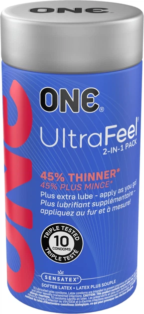 Презервативы ONE Ultrafeel 2в1 и лубрикант 10 шт.