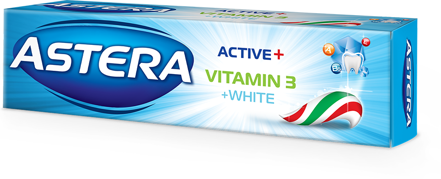 Зубна паста Astera Active + Vitamin 3 + White 110 г (10757346)