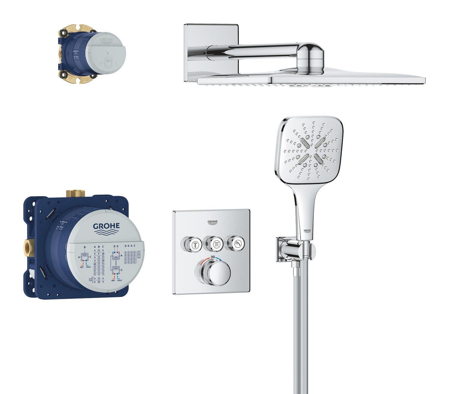 Душова система Grohe Grohtherm SmartControl прихованого монтажу на 3 виходи з термостатом (34864000) - фото 3 Душова система Grohe Grohtherm SmartControl прихованого монтажу на 3 виходи з термостатом (34864000) - фото 3