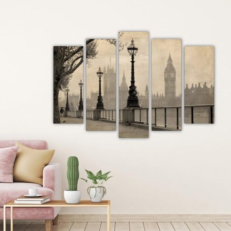Модульная картина на холсте из пяти частей KIL Art Серый Лондон 112x68 см (M51_M_391)