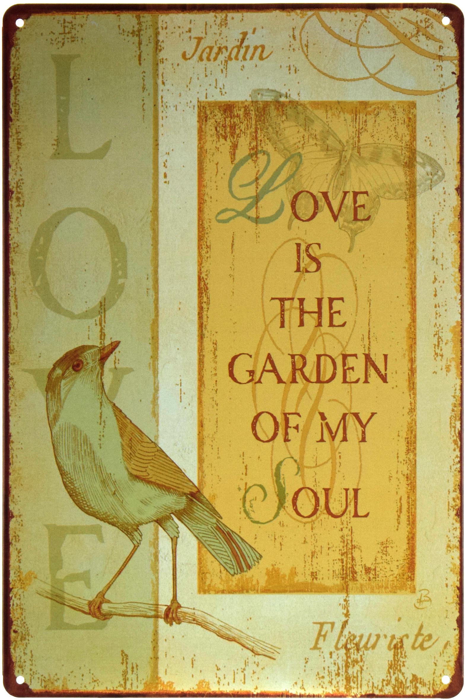 Табличка металлическая Любовь Это Сад Моей Души/Love Is Garden Of My Soul 20x30 см