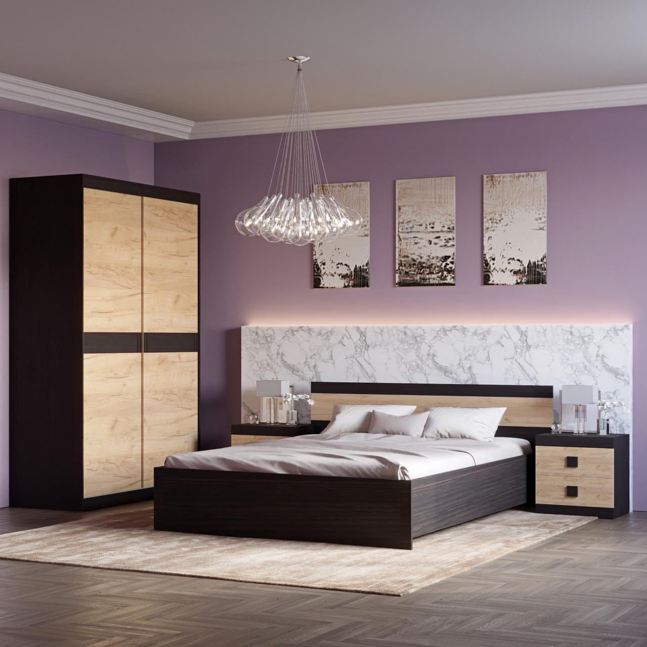 Спальня Еверест Соната комплект 11-модульна 4 елементи Венге темний/Дуб Крафт золотий (DTM-2641) - фото 2 Спальня Еверест Соната комплект 11-модульна 4 елементи Венге темний/Дуб Крафт золотий (DTM-2641) - фото 2