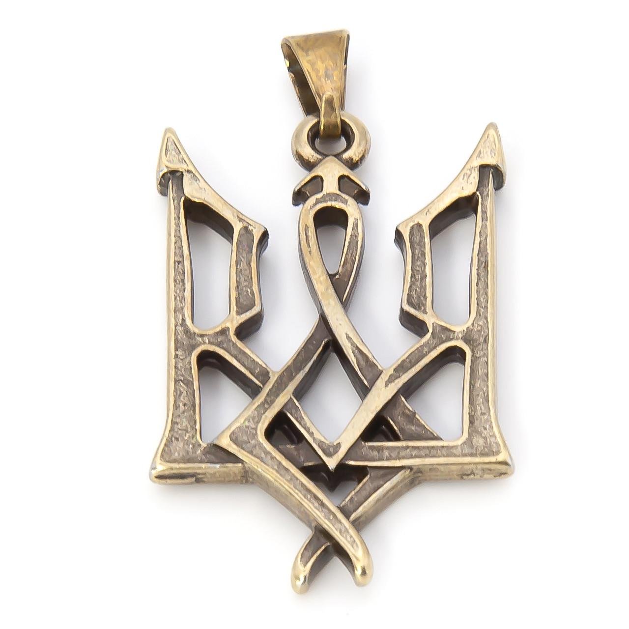 Кулон в форме герба Тризуб патриотический 39х25 мм Бронзовый (УС3925п89)