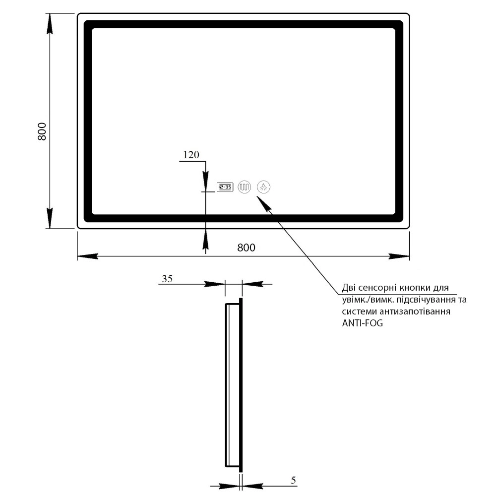 Дзеркало Qtap Mideya з LED-підсвічуванням Touch 800x800 мм (QT2078NCF8080W) - фото 4