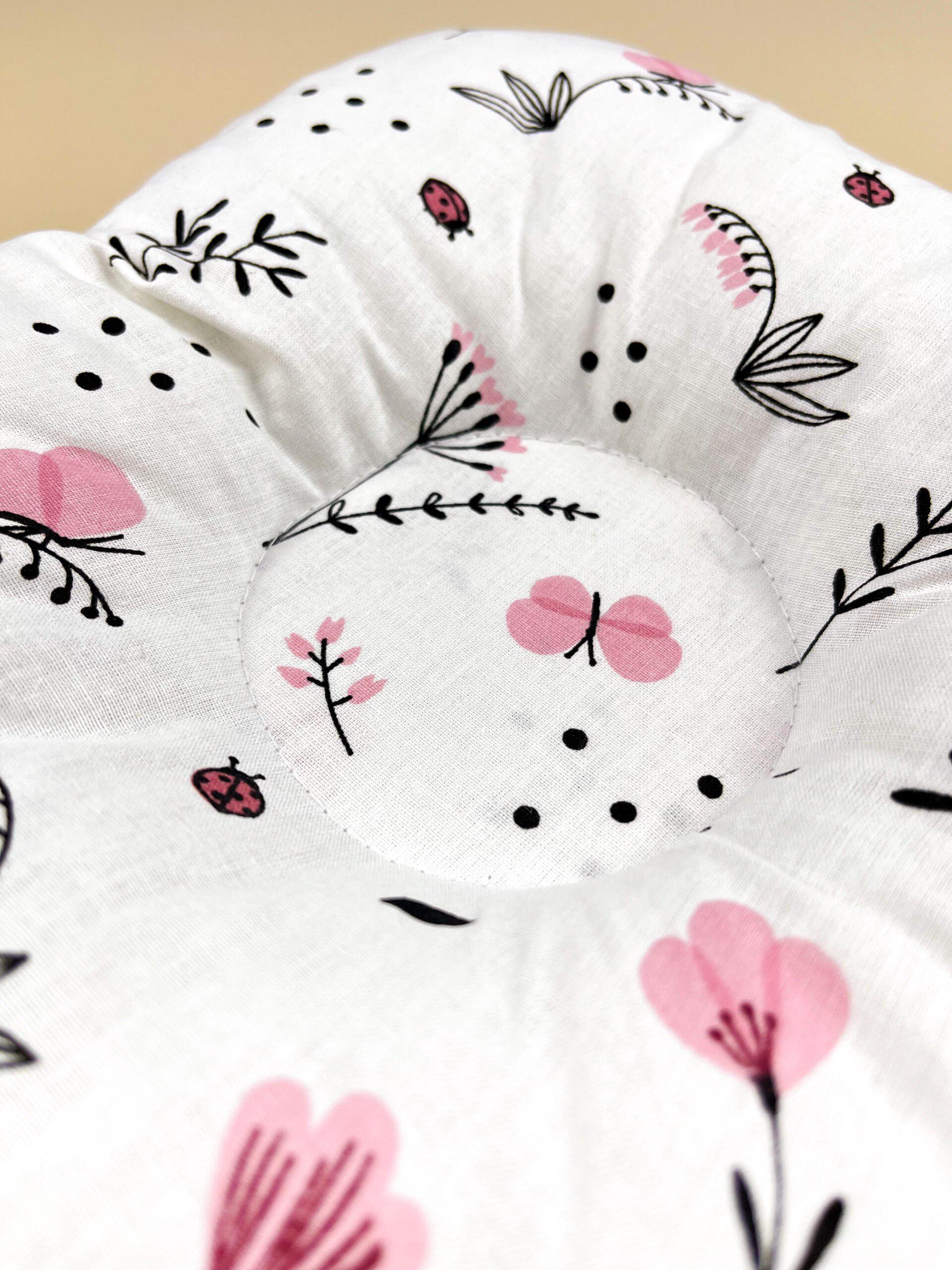 Подушка ортопедическая для новорожденных №5 Цветочки с бабочками Розовый (142712) - фото 2