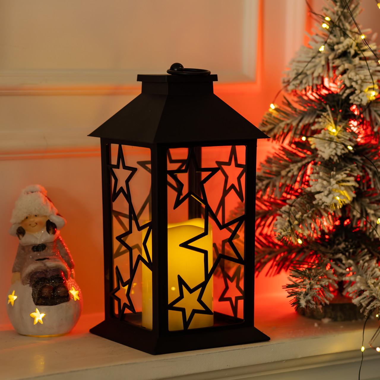 Фонарь новогодний декоративный 14х14х30 см с LED подсветкой Черный (CR-3-2) Фонарь новогодний декоративный 14х14х30 см с LED подсветкой Черный (CR-3-2)