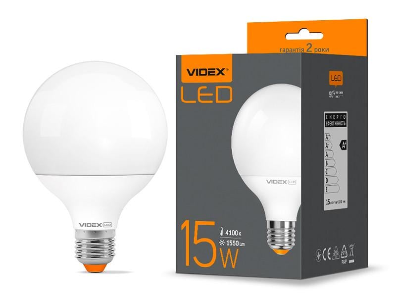 Світлодіодна лампа Videx G95e 15W E27 4100K 220 V (VL-G95e-15274) Світлодіодна лампа Videx G95e 15W E27 4100K 220 V (VL-G95e-15274)