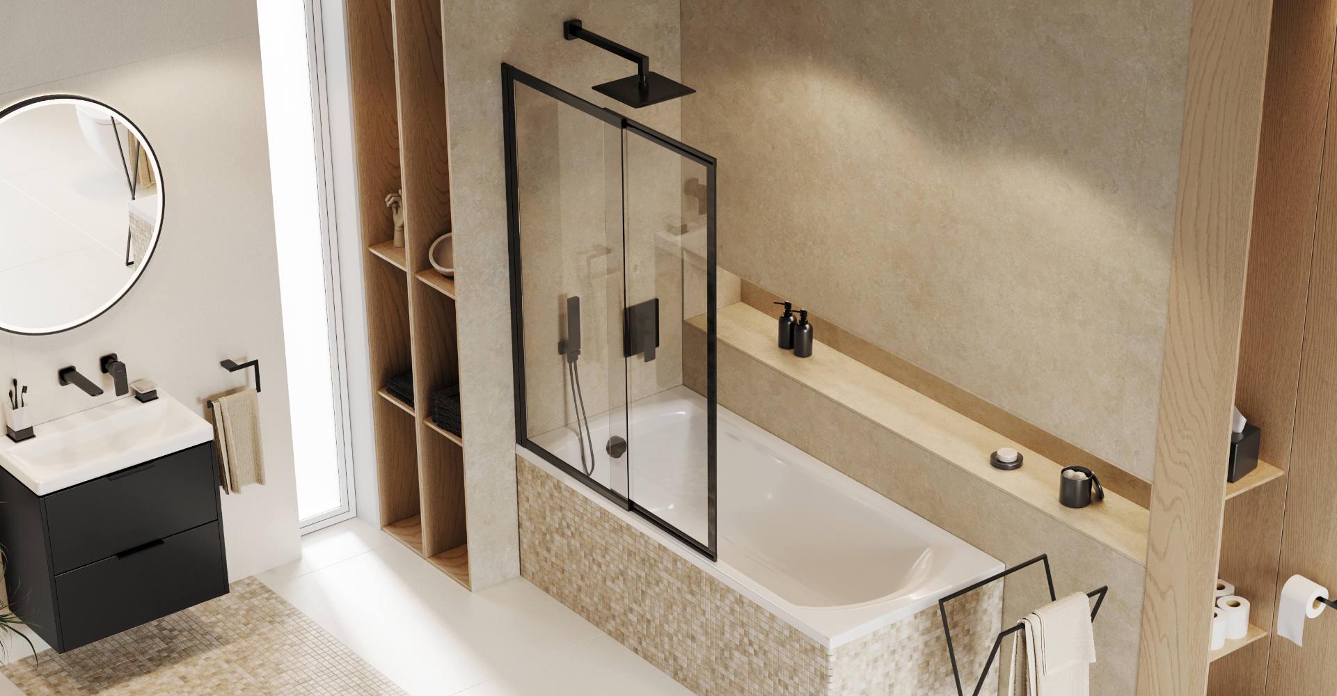 Шторка для ванни Excellent LINER двосекційна розсувна 110x140 см Чорний - фото 2 Шторка для ванни Excellent LINER двосекційна розсувна 110x140 см Чорний - фото 2