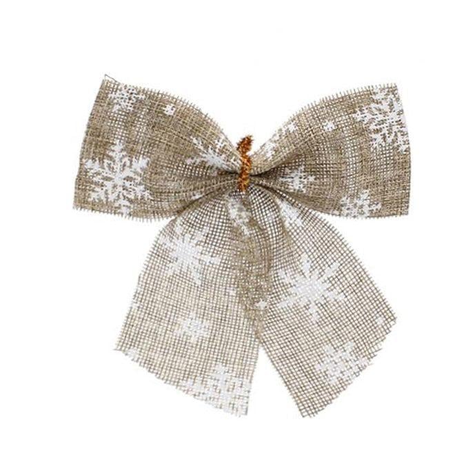 Набор новогодних бантов Flora натуральная мешковина с белым узором 12х13 см (43354)