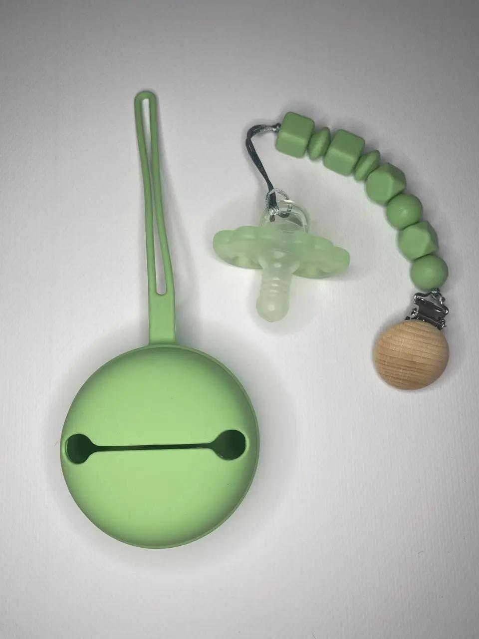 Пустышка силиконовая 3в1 с чехлом и креплением Зеленый (6101) - фото 2