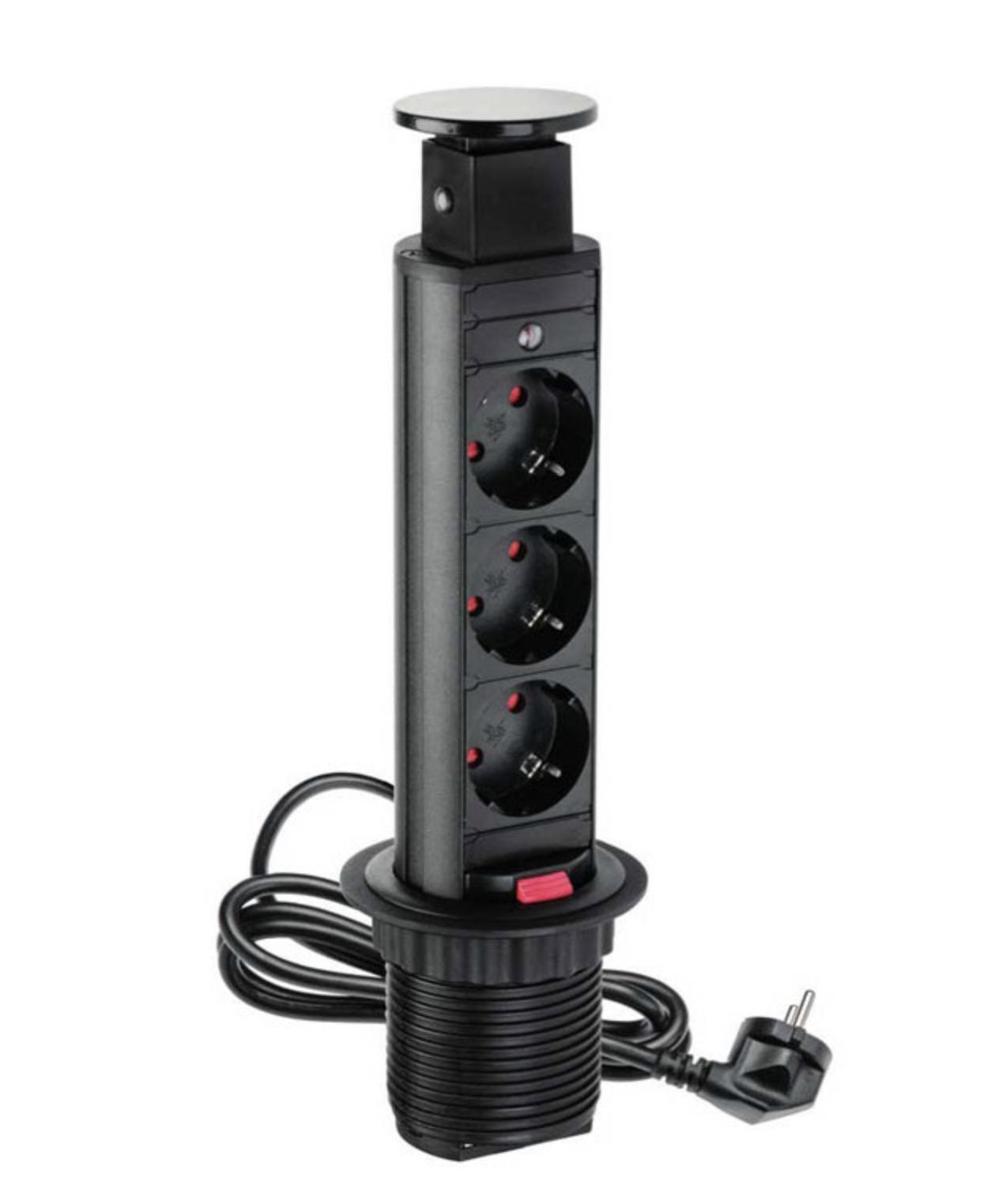 Подовжувач тримісний GTV Schuko для офісу вбудований в стіл Чорний (27848391)