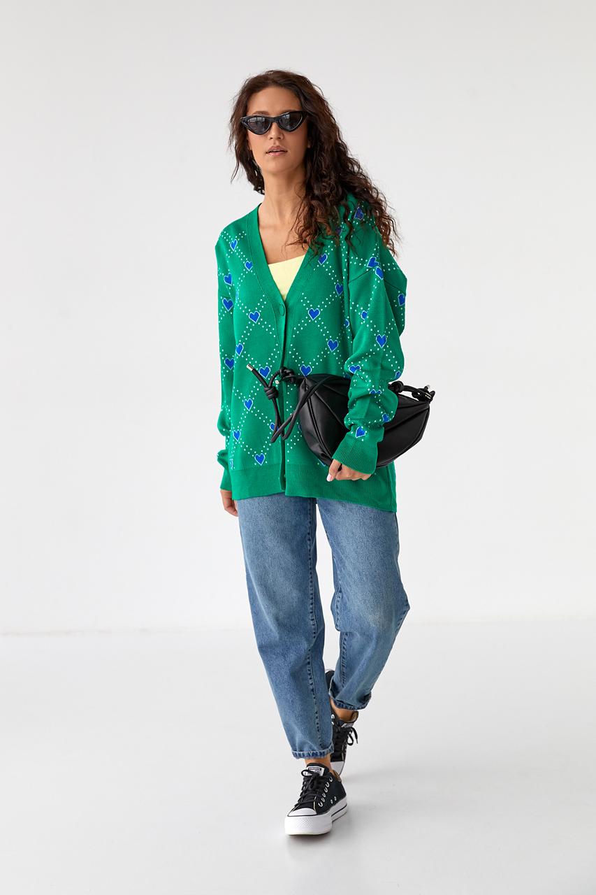 Кардиган женский оверсайз M Зеленый (9528315) - фото 5 Кардиган женский оверсайз M Зеленый (9528315) - фото 5