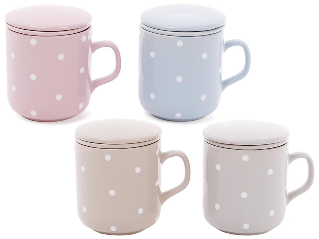 Чашка Горошек с фильтром и крышкой 4 дизайна пастельные тона 290 мл набор 4 шт. (BDI-593-255)