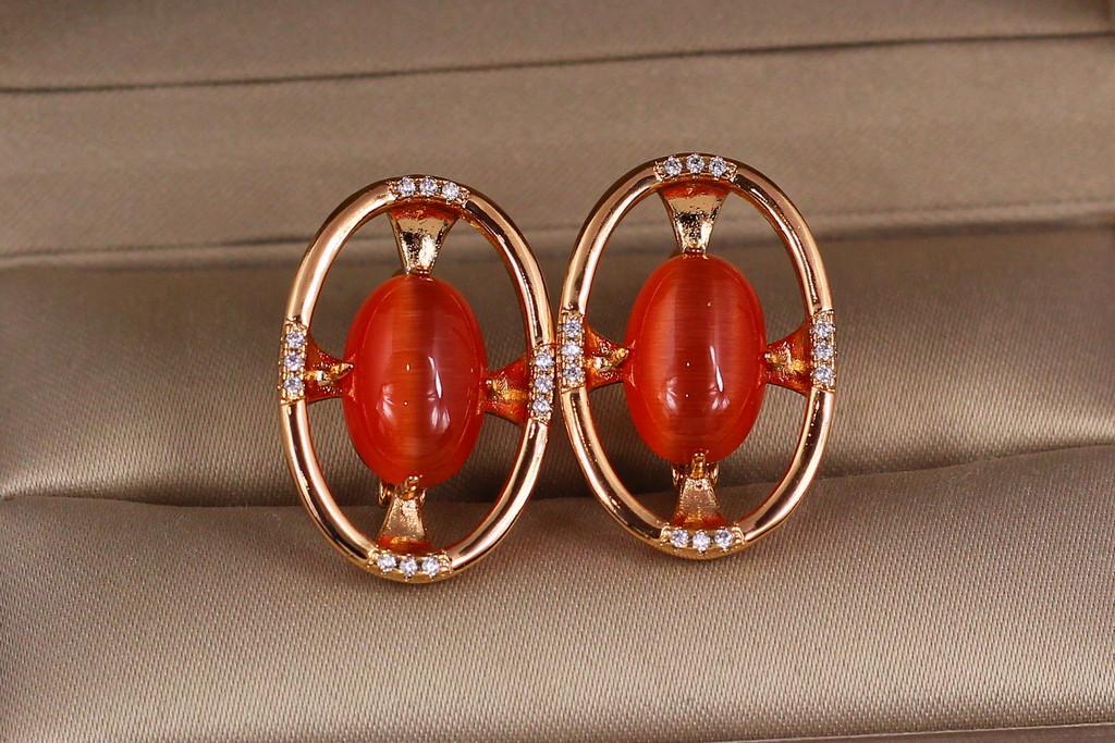 Серьги Xuping Jewelry овал имитация янтаря 2,5 см Золотистый (2142253915)