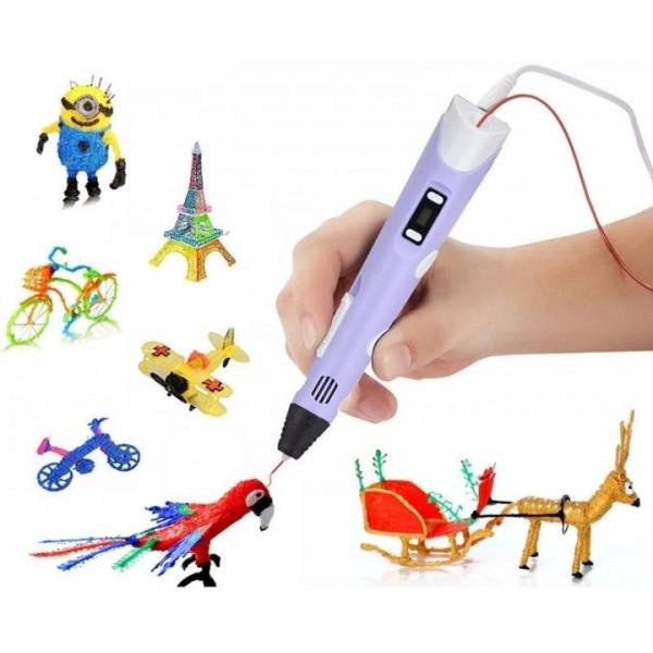 3D-ручка для малювання пластиком 3D Pen 2 c LCD дисплеєм Фіолетовий - фото 4