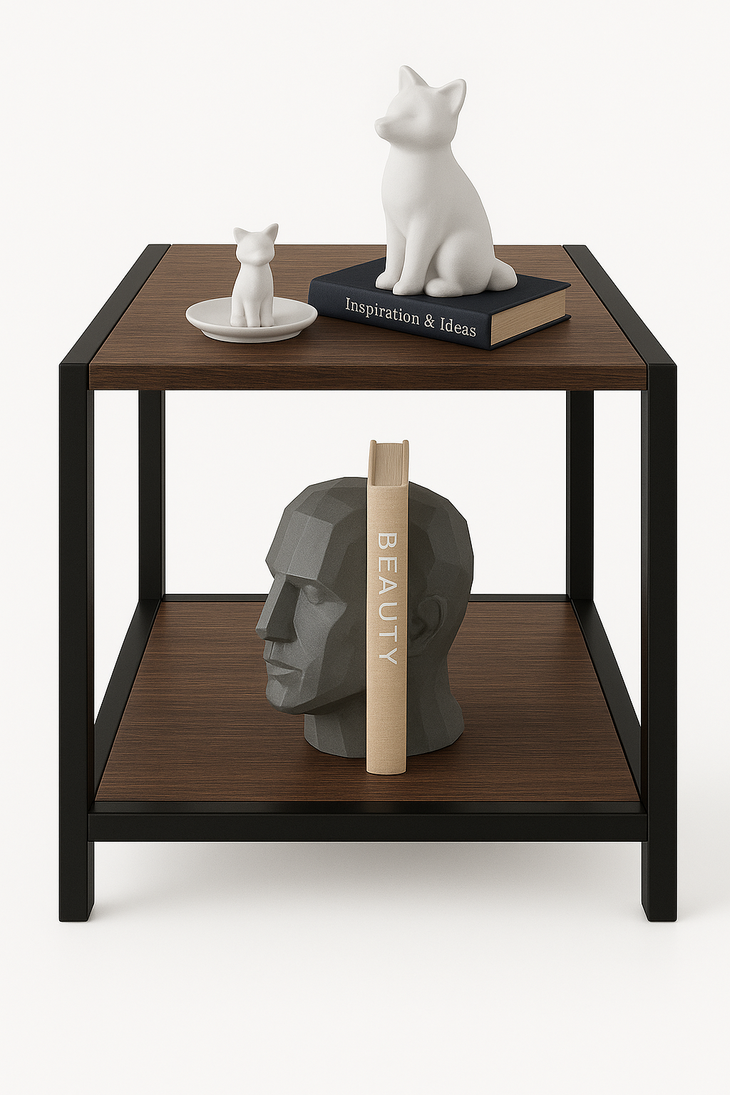 Журнальный столик с металлическим каркасом в стиле Лофт 32x28x37 см Орех/Черный (29658537)