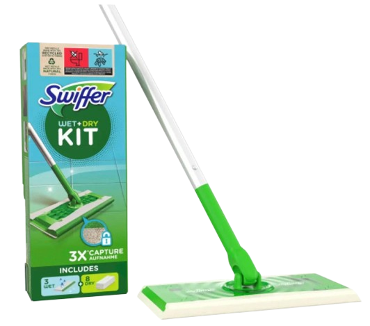 Швабра для мытья пола Swiffer Kit с 8 сухими и 3 влажными салфетками (16940) - фото 1