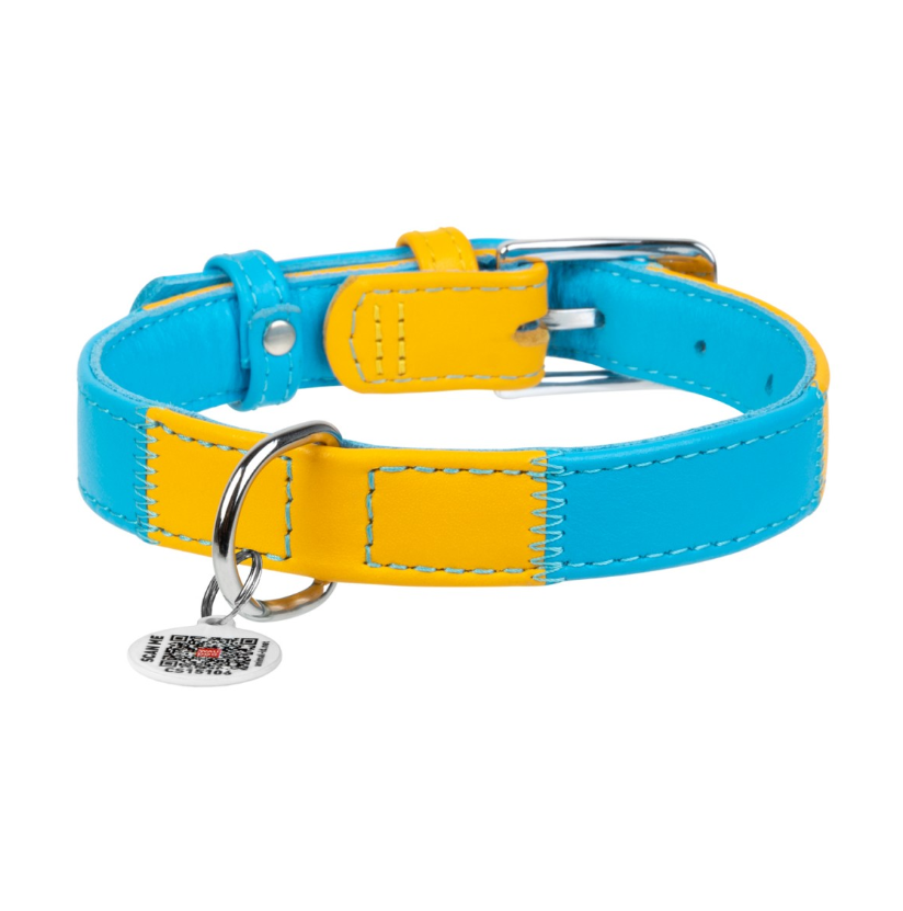 Ошейник для собак кожаный WAUDOG Glamour Флаг с QR-паспортом S 27-36 см -15 мм (00000007285)