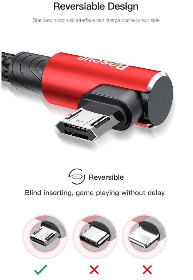 Кабель зарядний Baseus Micro USB 2,0 90° реверсивний MVP 1 м Red (CA ммVP-A09) - фото 3 Кабель зарядний Baseus Micro USB 2,0 90° реверсивний MVP 1 м Red (CA ммVP-A09) - фото 3