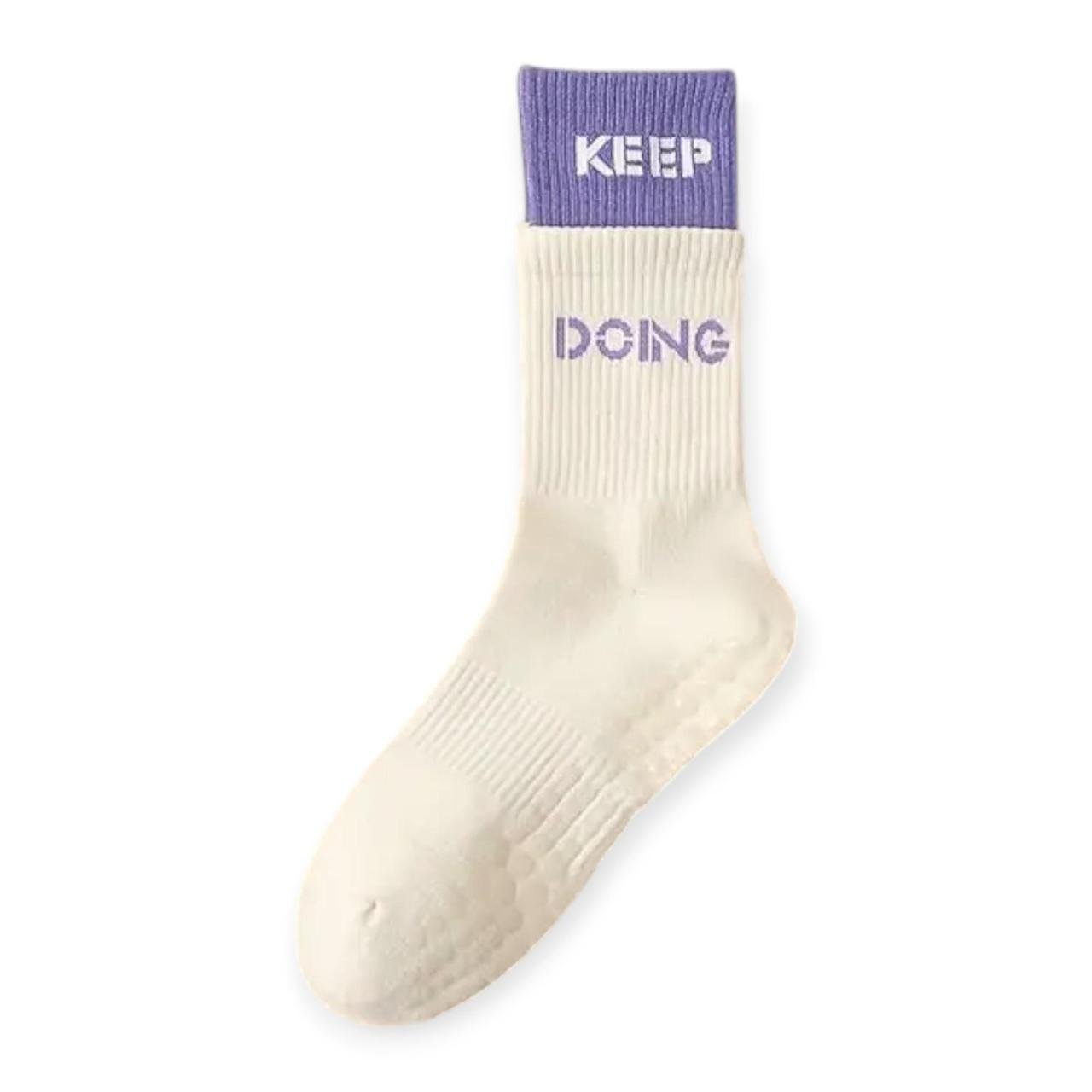 Шкарпетки для йоги та пілатесу антиковзні подовжені Біло-фіолетовий (2547695333)