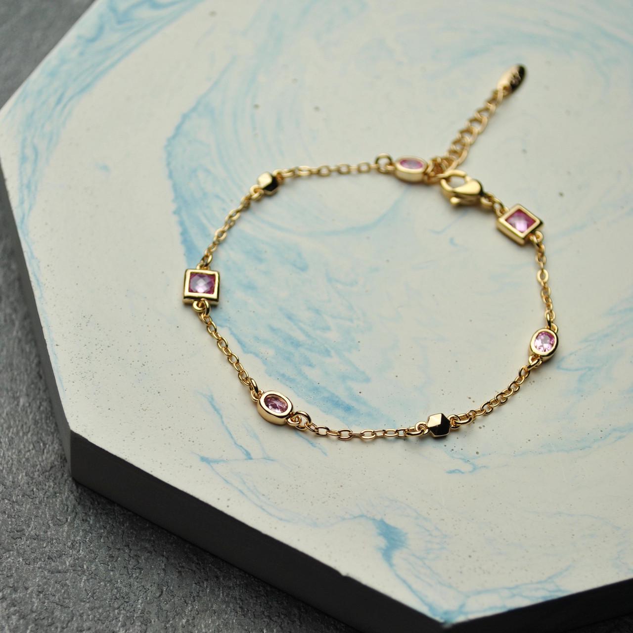 Браслет с розовыми фианитами медицинская сталь позолота (x154)