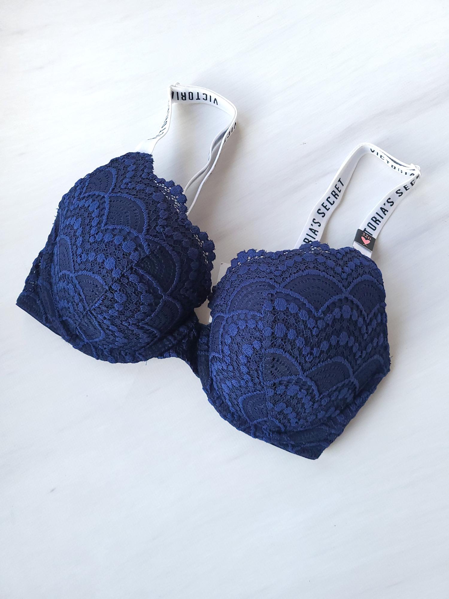 Бюстгалтер кружевной Victoria's Secret А-333 с пуш-апом 70D/32D Синий