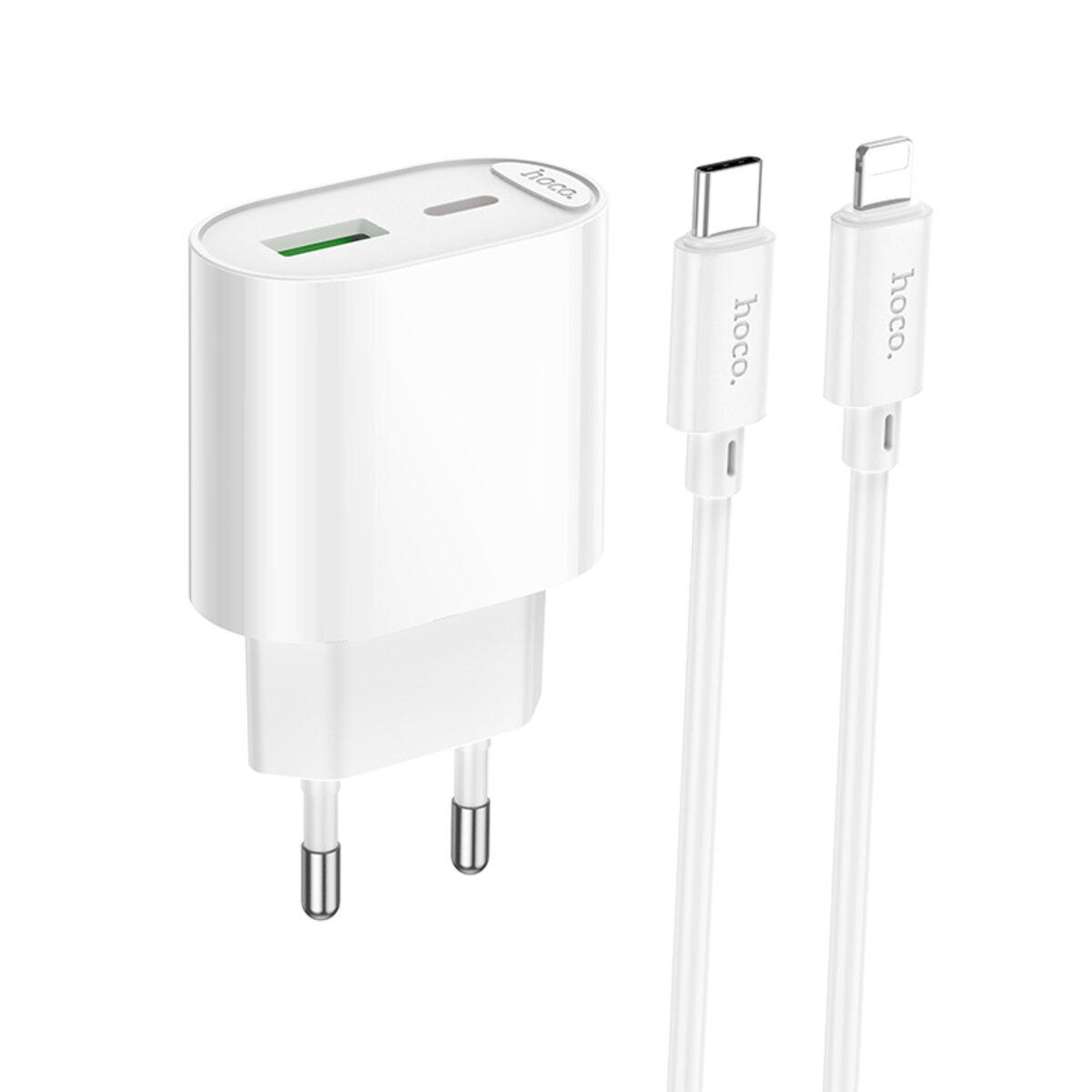 Зарядний пристрій з кабелем Hoco C109A PD20W+QC3.0 Fighter PD20W+QC3.0 Charger Set Type-C to Lightning Cable White (6942007656726) Зарядний пристрій з кабелем Hoco C109A PD20W+QC3.0 Fighter PD20W+QC3.0 Charger Set Type-C to Lightning Cable White (6942007656726)