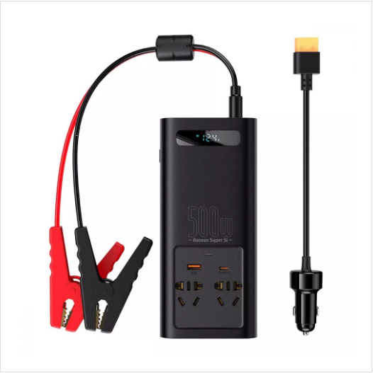 Автоінвертор BASEUS CGNB000101 500W 220V 2 розетки USB+Type-C 0,4 м Чорний (560504)