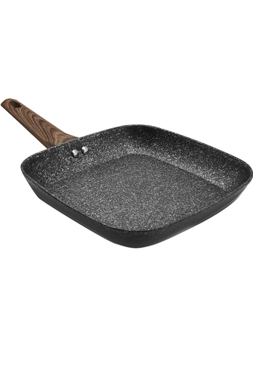 Сковорода-гриль Stenson Wooden квадратна з індукційним дном 24х24х4 см Чорний (10299)