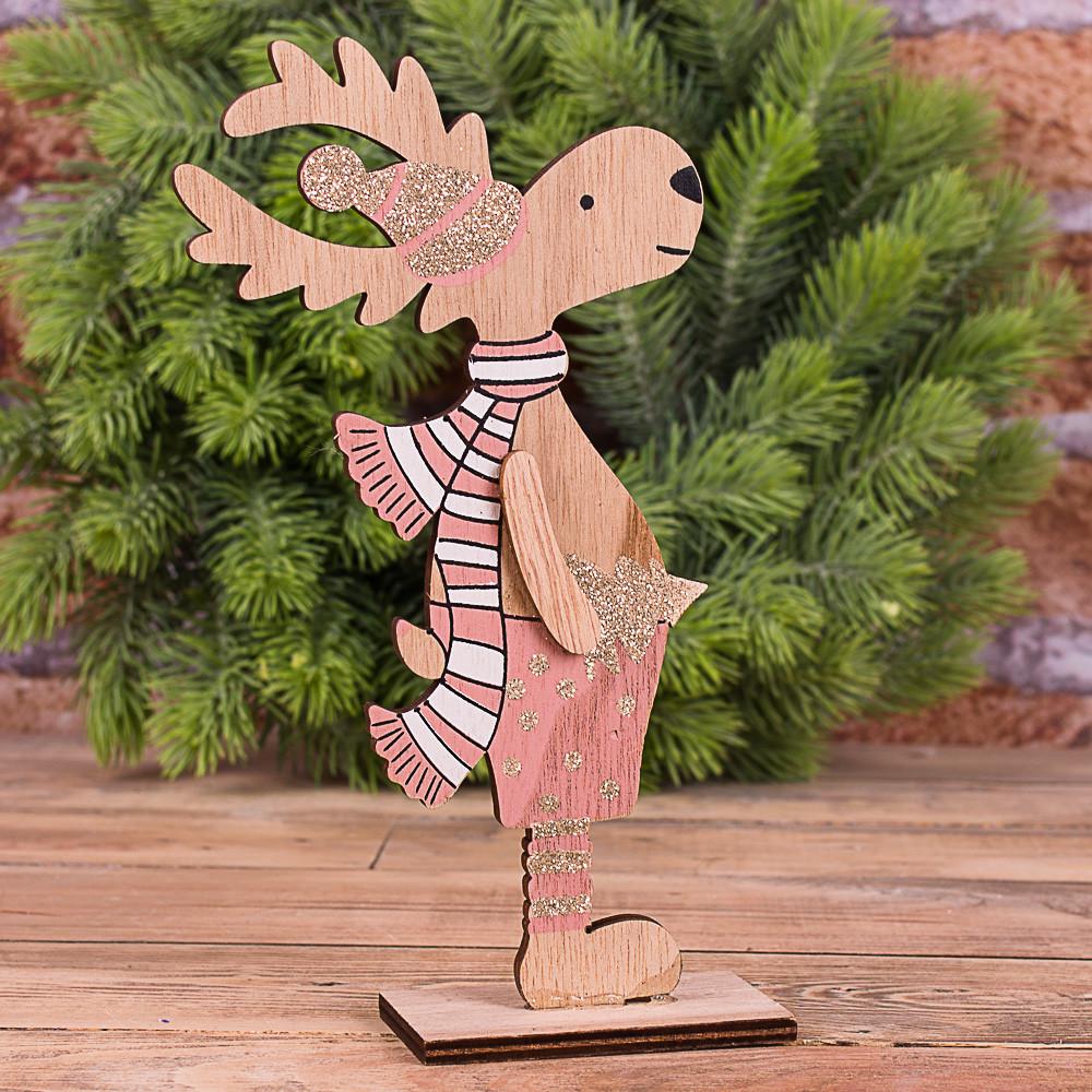 Статуэтка лось с блестками в розовой одежде (3029)