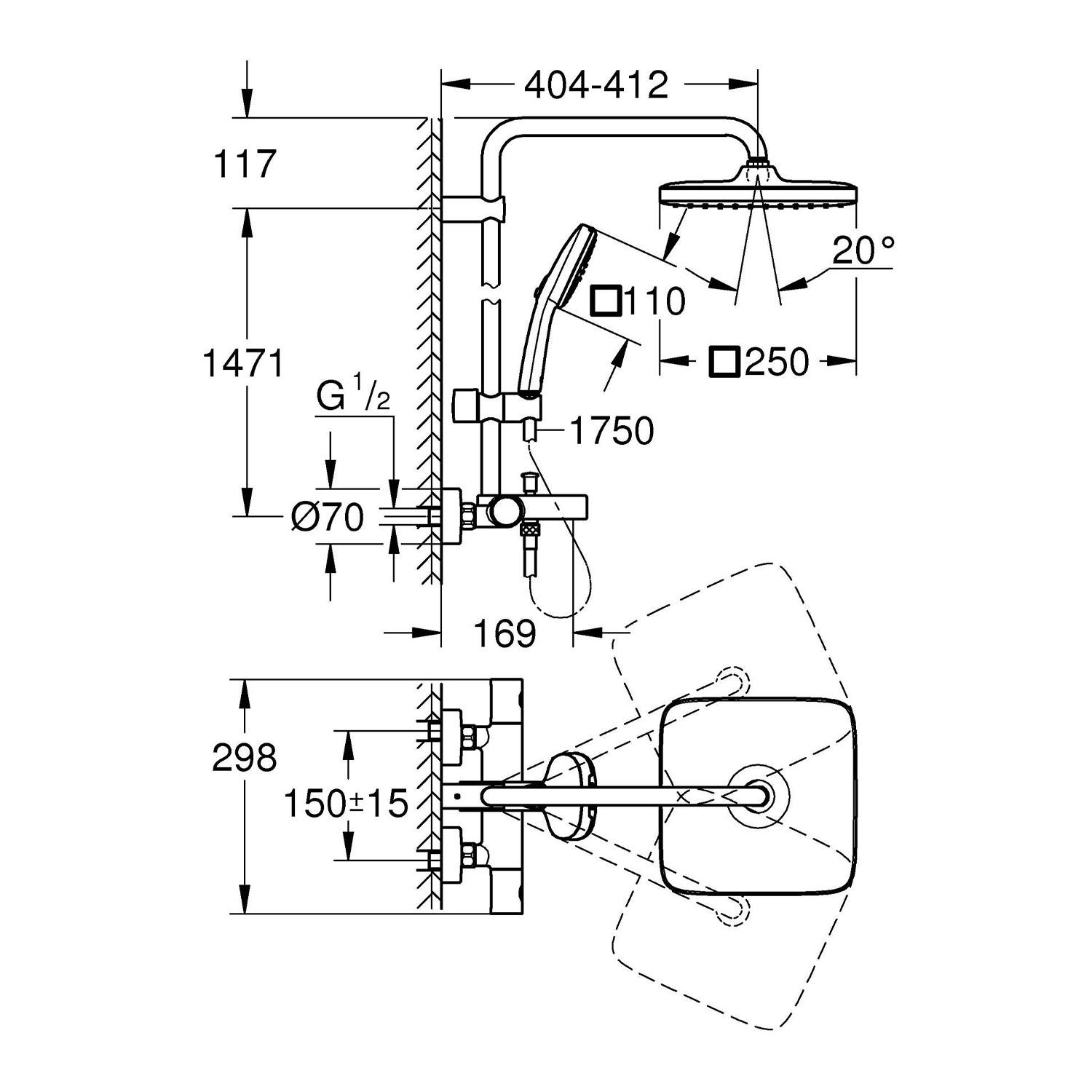 Душова система з термостатом Grohe QuickFix Vitalio Comfort 26984001 CV033294 Хром (214253) - фото 2 Душова система з термостатом Grohe QuickFix Vitalio Comfort 26984001 CV033294 Хром (214253) - фото 2