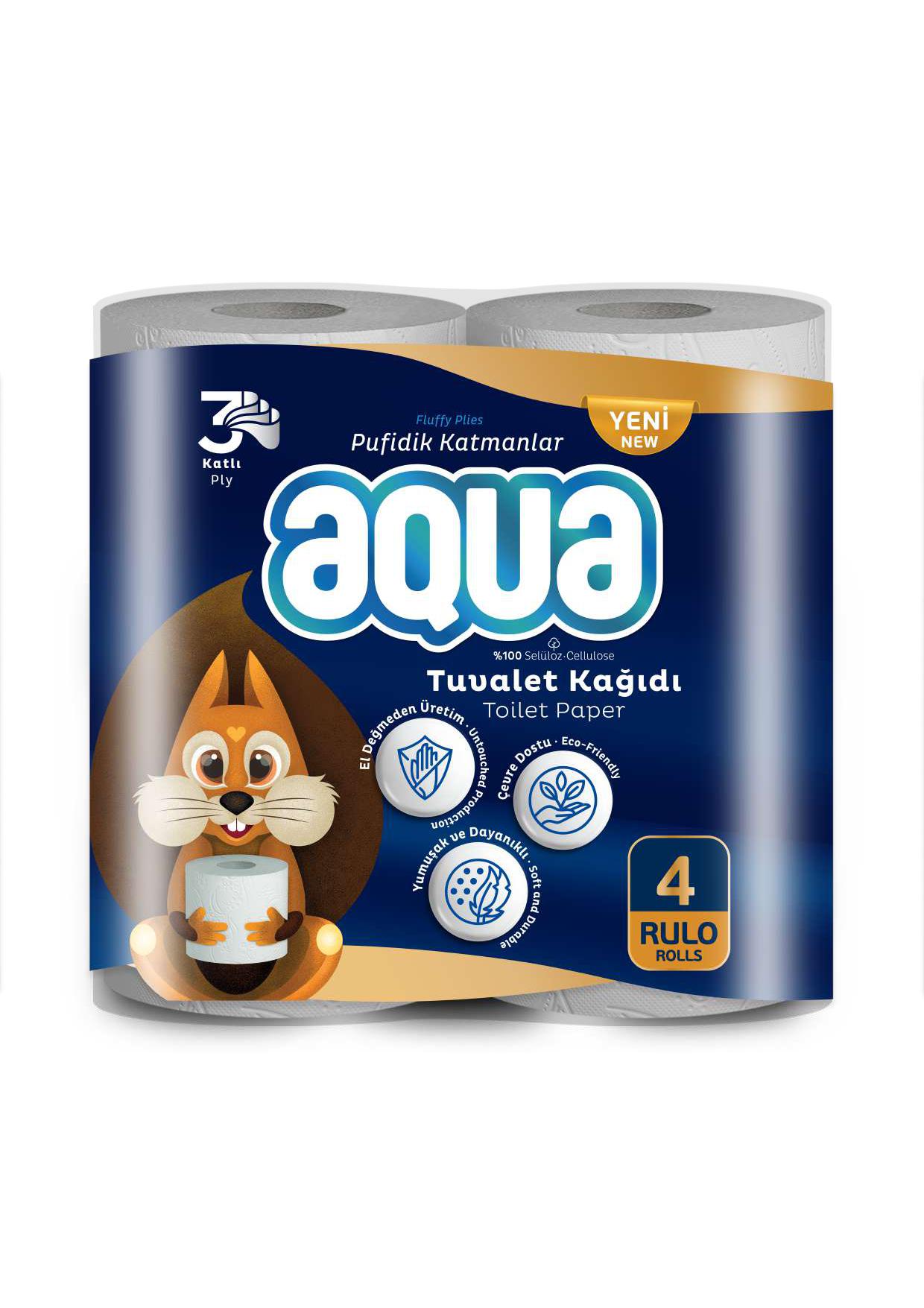 Папір туалетний 3-х кульовий AQUA 4 рул./уп. (00000000056)