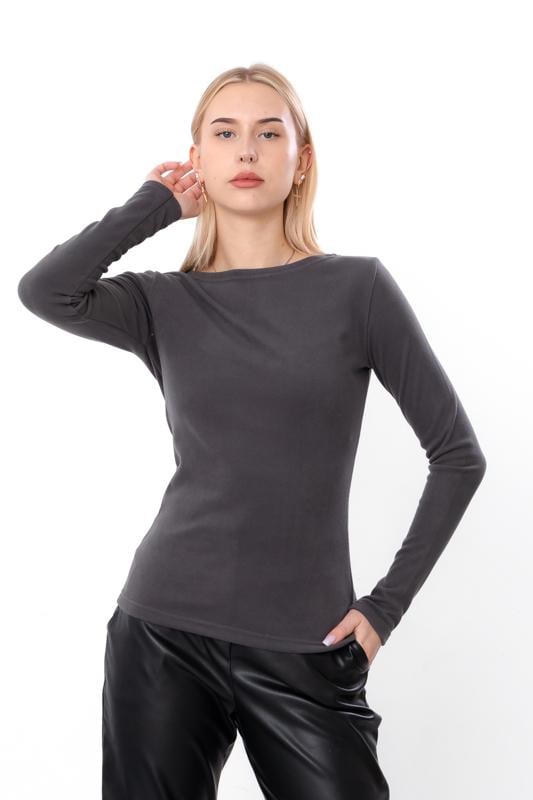 Лонгслів теплий жіночий однотонний приталений Носи Своє р. 54 Графітовий (8380-113)