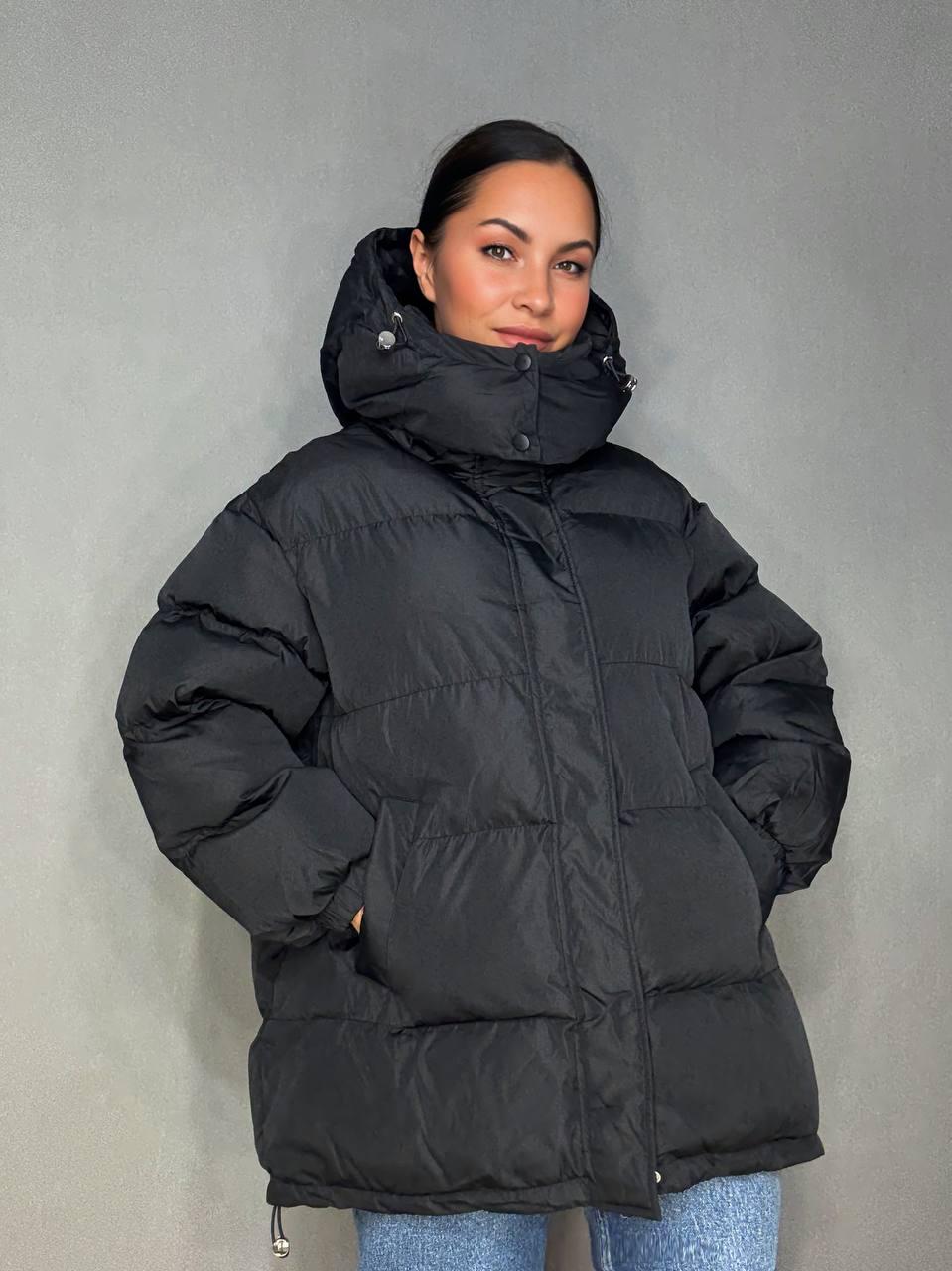 Куртка женская LADY YEP 10008 длинная оверсайз пуффер с капюшоном р. 42 Черный (5514) - фото 8
