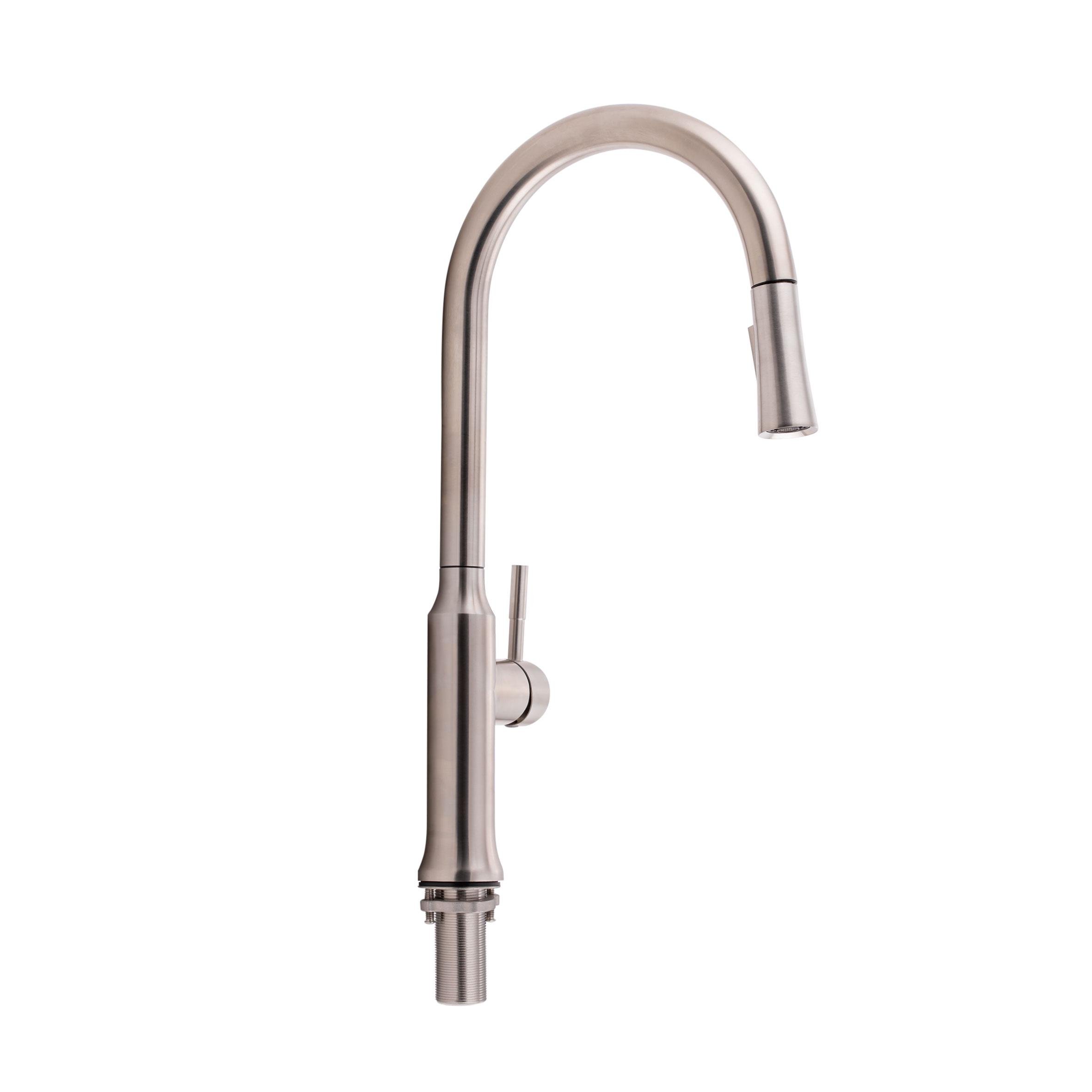 Змішувач для кухні Qtap Baruska QTBAR9137103UN з висувним виливом Brushed Nickel PVD