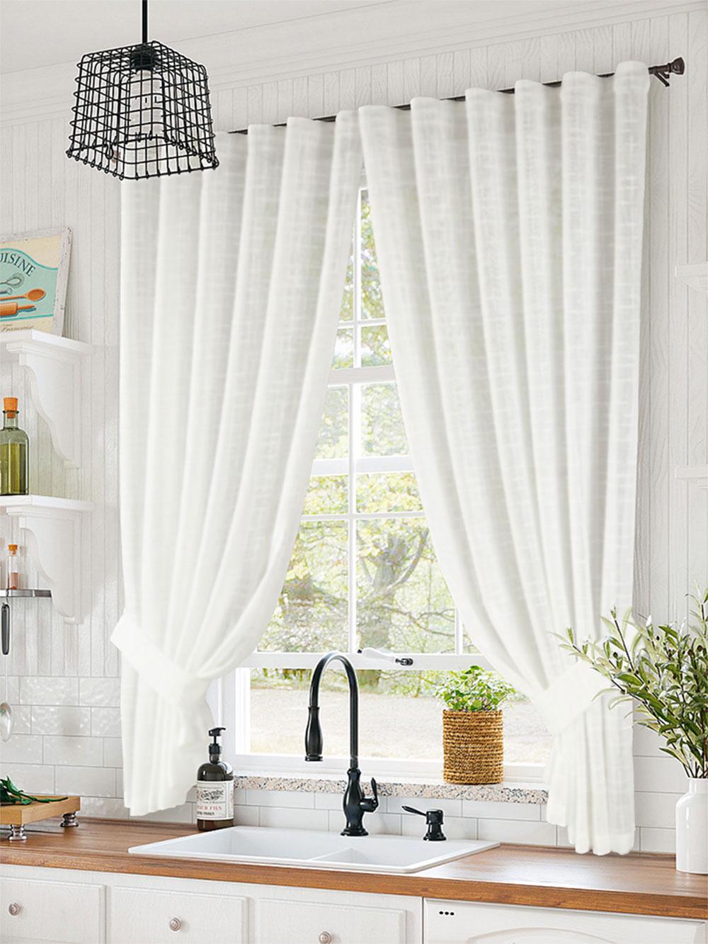 Тюль короткая Pivdenne Naturelstons лен 145х170 см 2 шт. и подвязы Белый (20101-170-2pod)