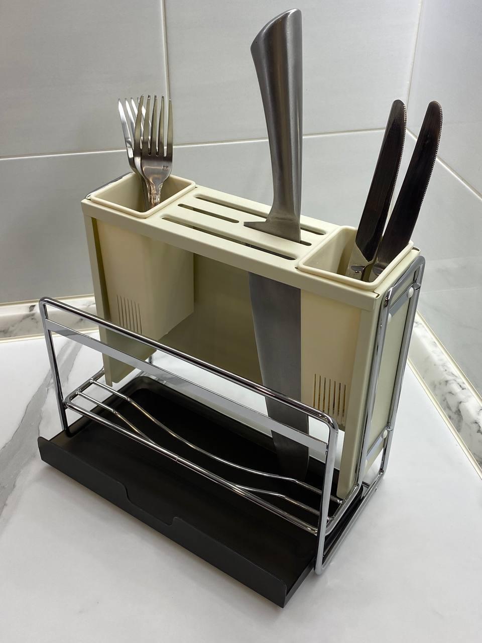 Підставка для ножів та кухонного приладдя металева Бежевий - фото 6
