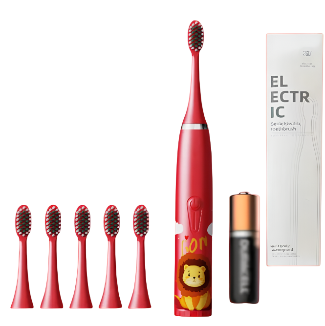 Электрическая зубная щетка детская на аккумуляторе с 6 насадками Красный (Щ54)