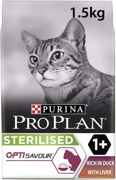Корм сухой для котов Purina Pro Plan Sterilised с уткой и печенью 1,5 кг (7613036732369)