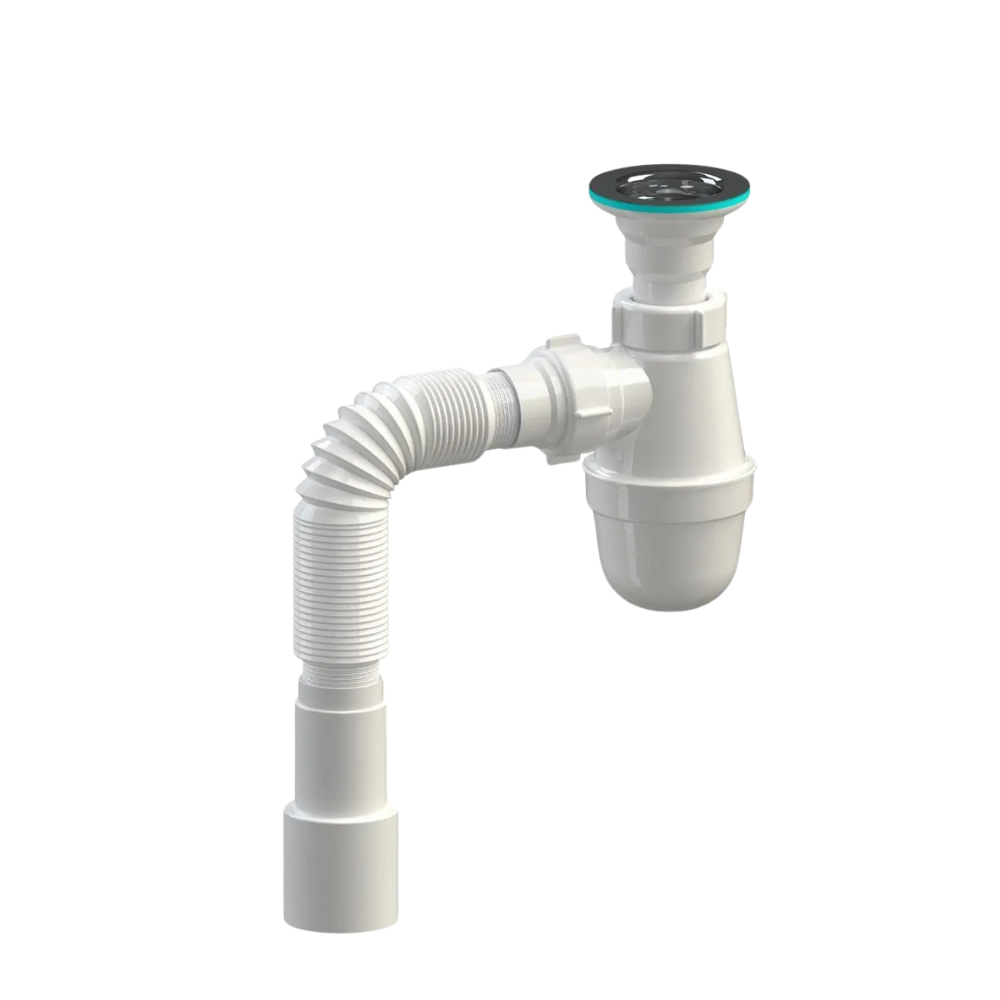 Сифон SoloPlast У0111 для мийки та раковини з гнучкою трубою 600 мм і сіткою Ø 65 мм (2518219739)