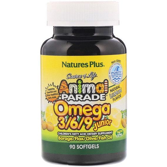 Омега 3-6-9 Nature's Plus Animal Parade Omega 3/6/9 Junior 90 Softgels Natural Lemon