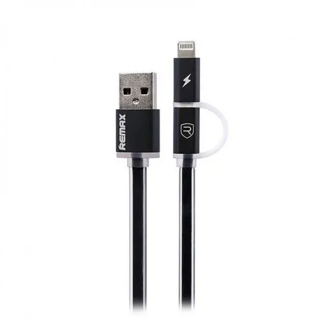 Кабель Remax RC-020t Aurora USB microUSB Lightning 2в1 1 м Чорний (6954851221531)