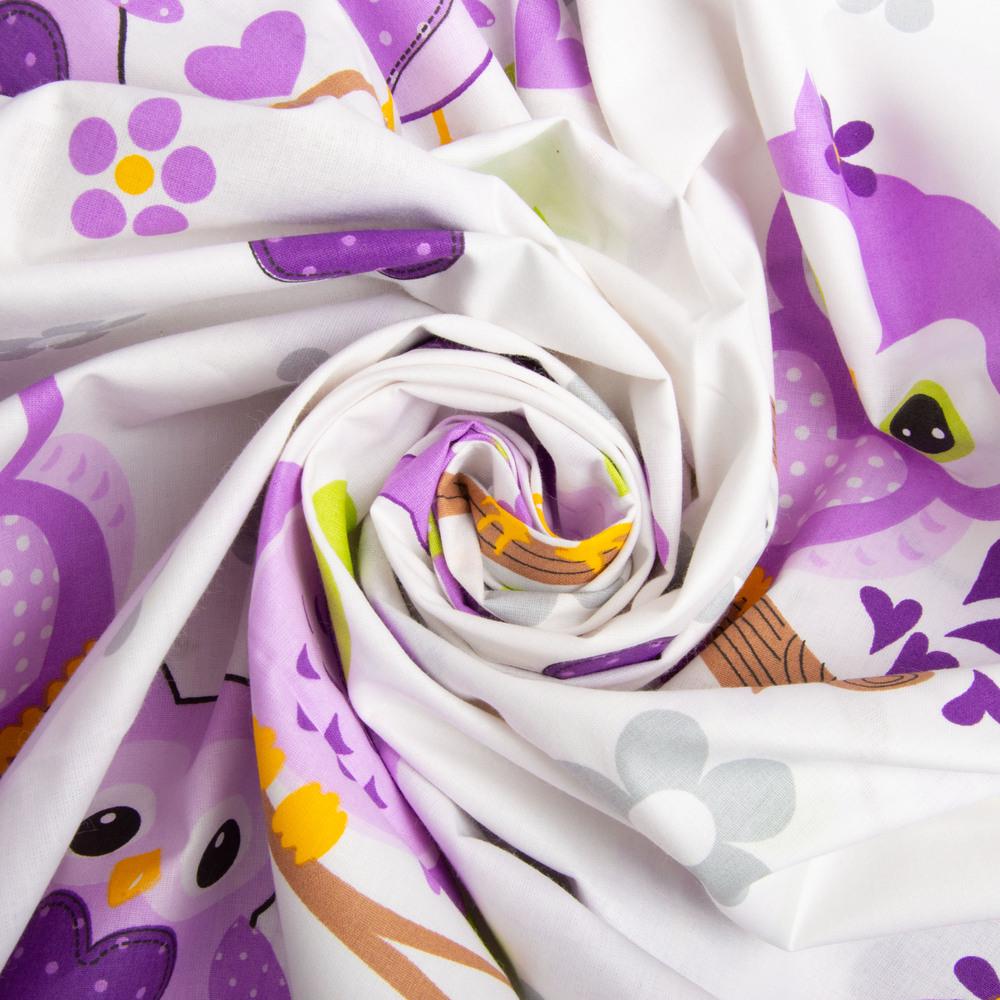 Ткань бязь ранфорс для постельного белья G-9832/2 Совушки 130 гр/м2 240 см Сирень (25882)