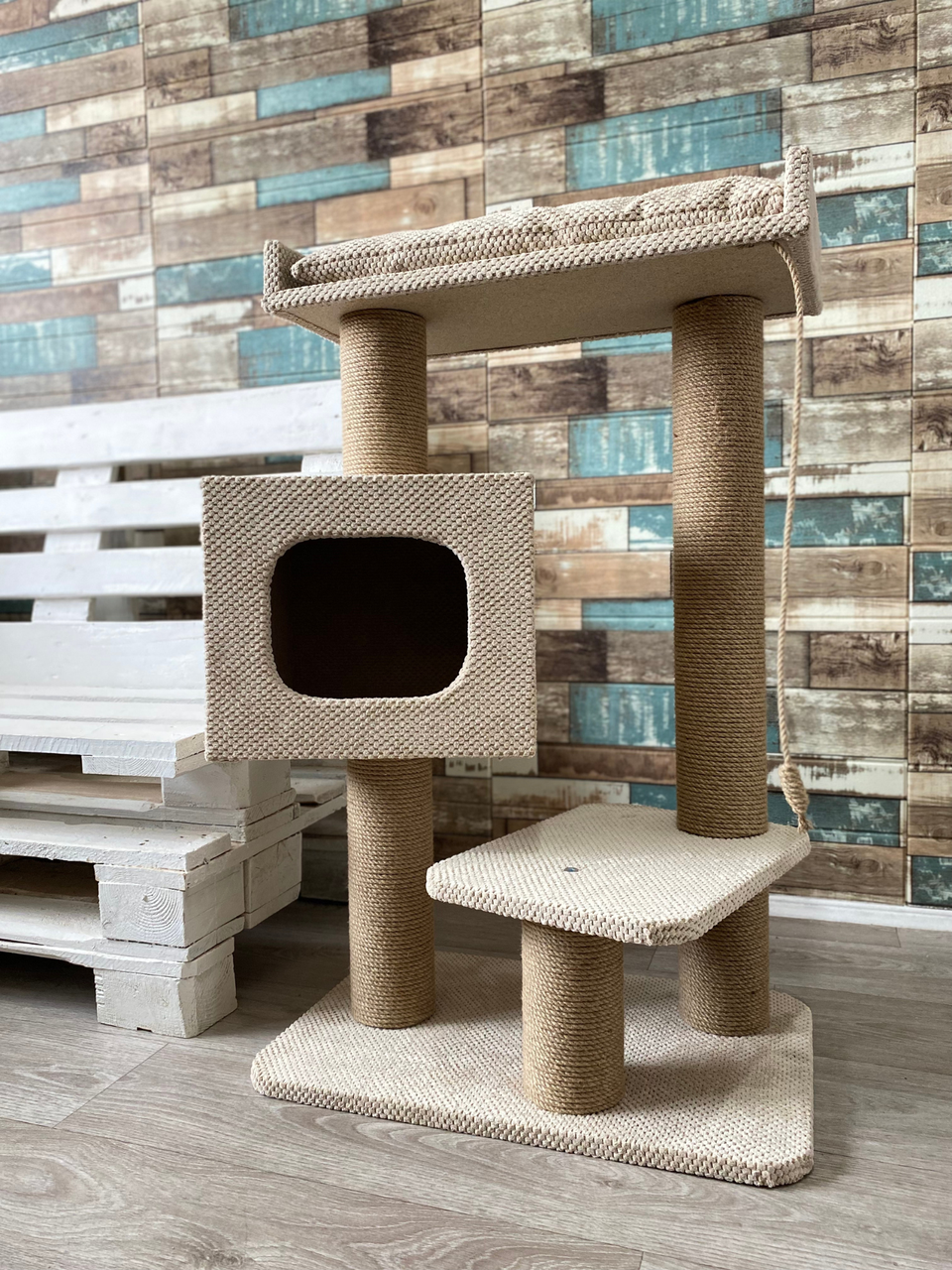 Игровой комплекс когтеточка с лежанкой и подушкой 95x40x60 см Бежевый (21706951)