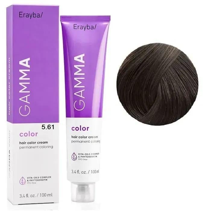 Фарба для волосся перманентна Erayba Gamma Color Cream 5/61 Коричнево-попелястий світло-коричневий 100 мл