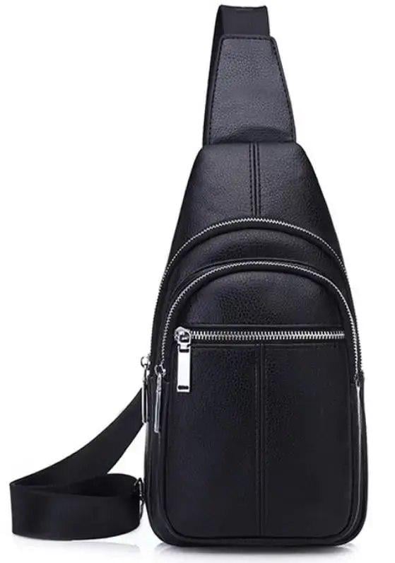 Сумка-слинг Tiding Bag мужская кожаная через плечо Черный (MK65409)