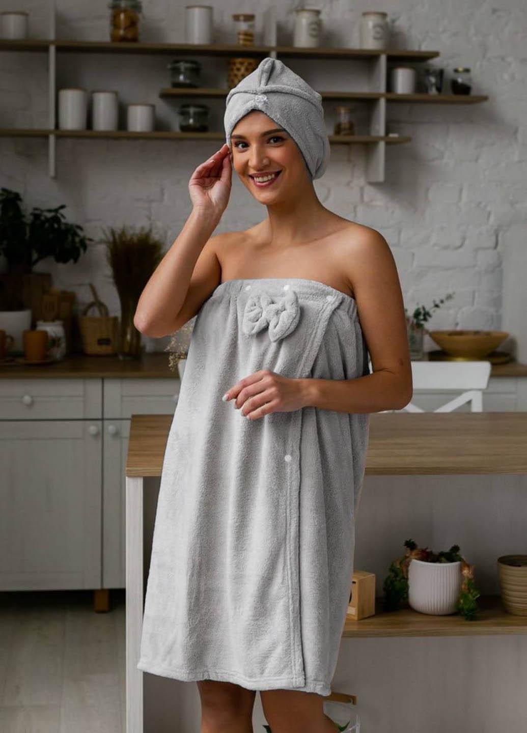 Набор женский полотенце-халат 140х80 см/шапочка микрофибра